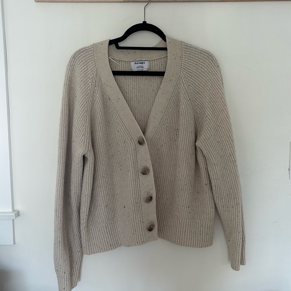 Old Navy Women's Speckled Beige Cardigan Sweater Cropped Oversized